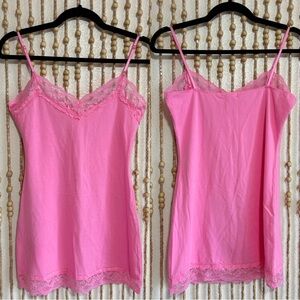 2000s Y2K Style Vibrant Pink Lace Layering Cami Tank Top